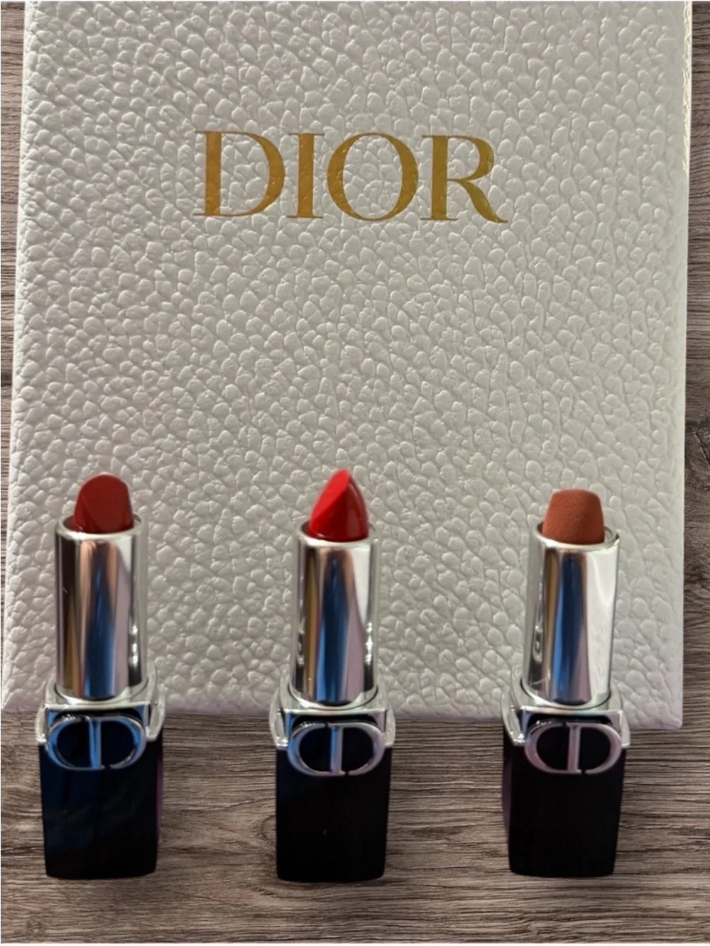 New - Dior Cannage Quilted Lipstick Case Keychain / Bagcharm with 3 Lipsticks
